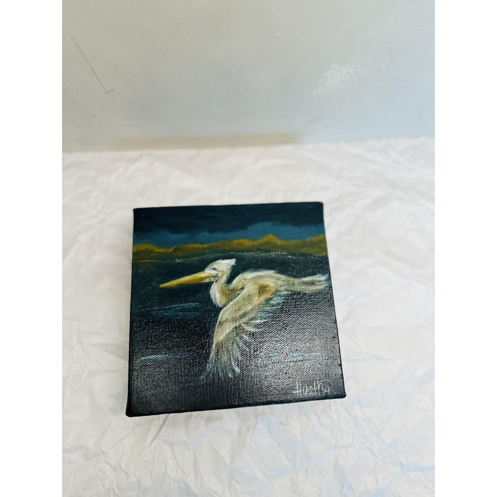 6x6 Original Painting Flying Pelican Coastal Hand-Painted Small Art Canvas Wall